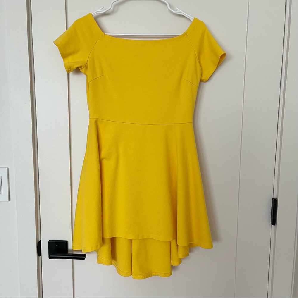 Womens Off The Shoulder Short Sleeve High Low Cocktail Skater Dress